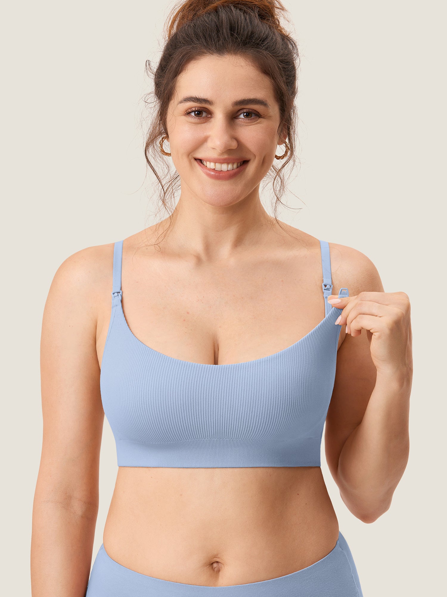 MOMANDA Women's Ribbed Scoop Nursing Bralette Moonlight Blue