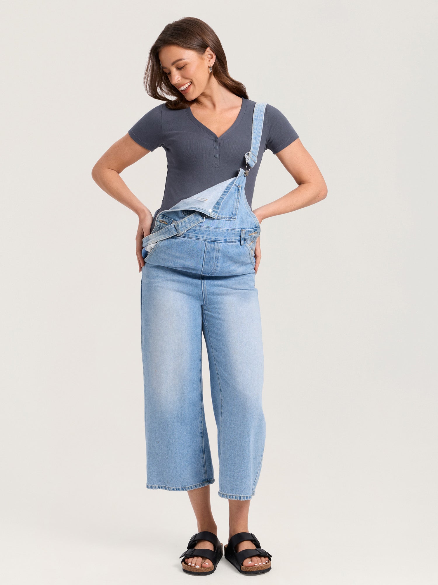 Cotton Rib Henley Maternity Short Sleeve Shirts